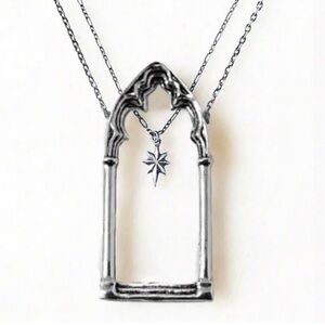 Silver Cathedral Gothic Arch Window Doors Necklace Spanish Vibe Jewelry Gift NEW